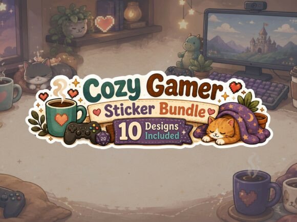 10x Cute Cozy Gamer Life Sticker Bundle
