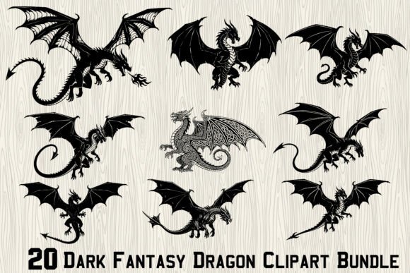20 Dark Fantasy Dragon Clipart Bundle: A Powerful Resource for Creators and Entrepreneurs