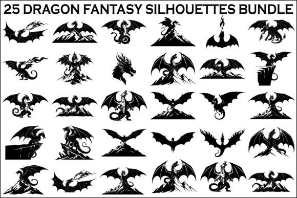 25 Dragon Fantasy Silhouettes Bundle: A Versatile Resource for Creative Projects