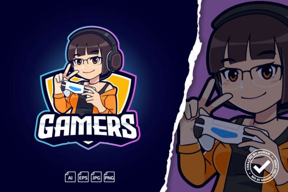 Bob Hair Gamer Girl Logo Template