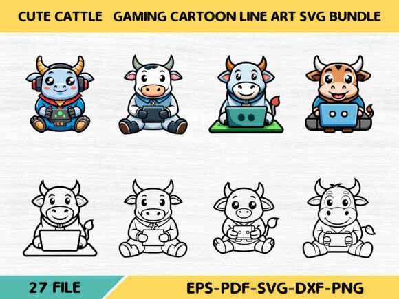 Cute Cattle Gaming Cartoon Line Art Bu: A Creative Asset for Digital Designers