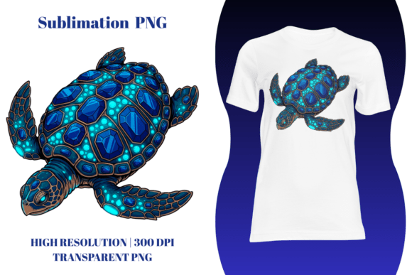 Dark Nautical Sapphire Neon Turtle