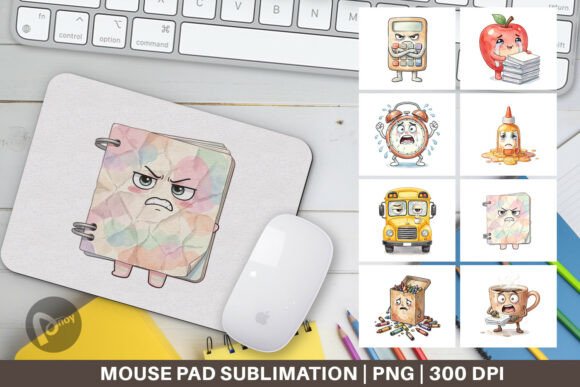 Enhance Your Workspace with a Watercolor School Supply Mouse Pad PNG