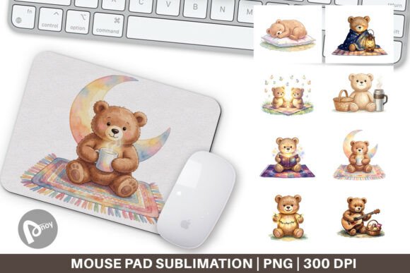 Enhance Your Workspace with the Cozy Night Bear Picnic Mouse Pad PNG