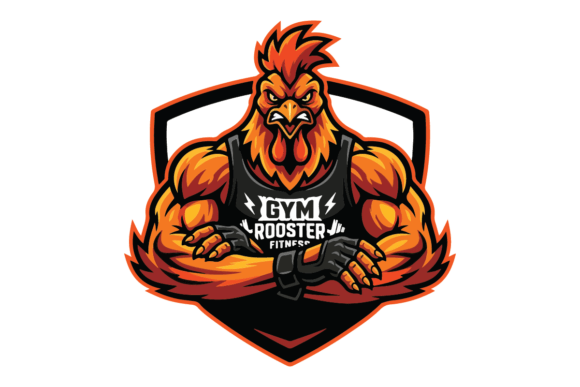 Fierce Orange Rooster Gym Mascot Logo
