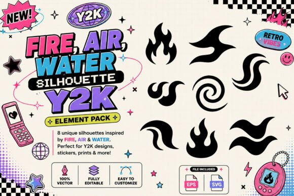 Fire Air Water Silhouette Y2K Element: A Fusion of Retro-Futurism and Minimalist Design