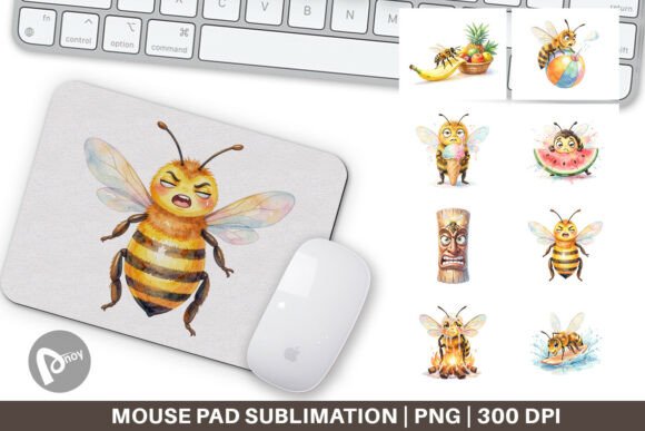 Funny Summer Bee Watercolor Mouse Pad: A Creative Addition to Your Workspace