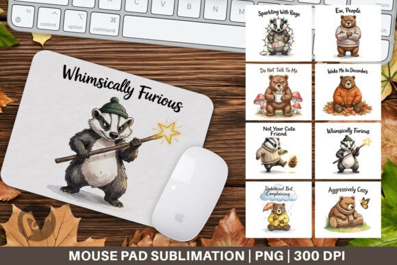 Grumpy Bear Badger Watercolor Mouse Pad: A Creative and Functional Addition to Your Workspace