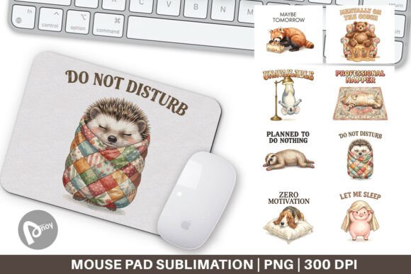 Lazy Watercolor Animal Mouse Pad Art