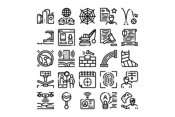 Outline Icon Set Illustrating Various Bu