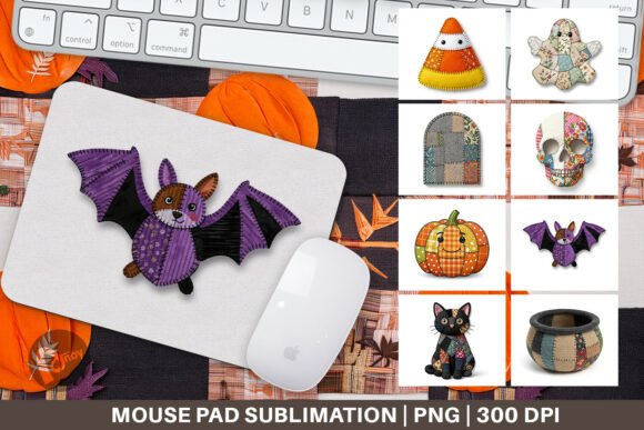 Patchwork Halloween Folk Art Mouse Pad: A Unique Addition to Your Workspace