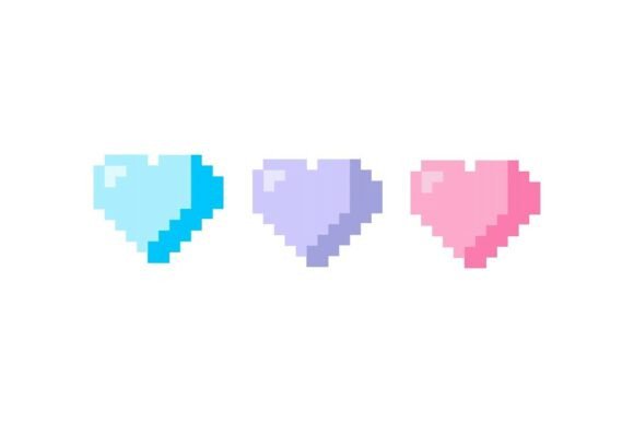 Pink, Purple and Blue Love in Pixel Art