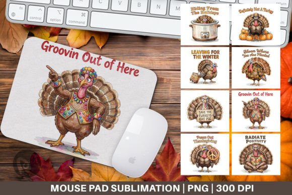 Retro Watercolor Turkey Mouse Pad PNG