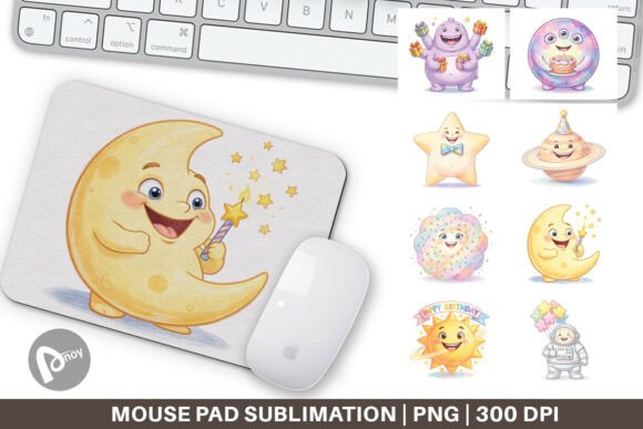 Space Birthday Watercolor Mouse Pad PNG