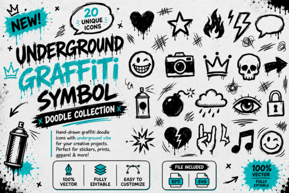 Underground Graffiti Symbol Doodle: A Stylish Vector Collection for Urban Creativity