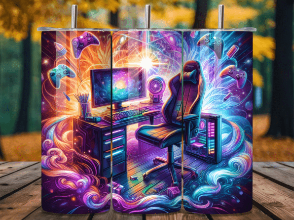 Vibrant Gaming Room Setup Tumbler Wrap: Elevate Your Custom Tumbler Creations