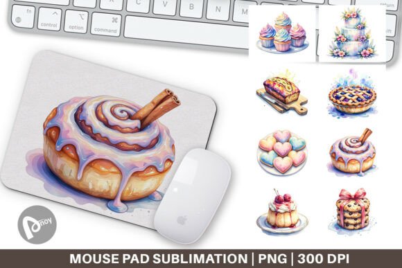 Watercolor Cakes Pies Mouse Pad PNG