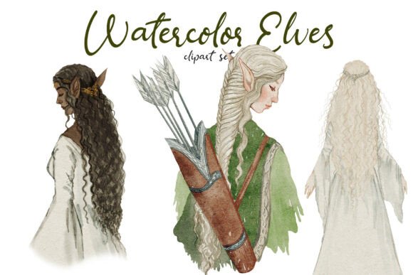 Watercolor Elves Hand-drawn Clipart Pack