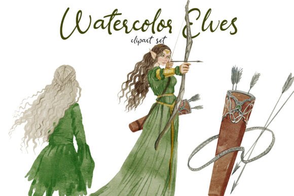 Watercolor Elves Hand-drawn Clipart Set