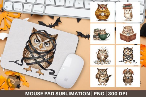 Watercolor Exhausted Owl Mouse Pad PNG
