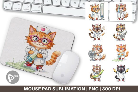 Watercolor Heatwave Cat Nurse Mouse Pad: A Stylish and Functional Addition to Your Workspace