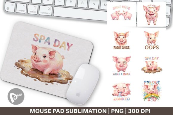 Watercolor Silly Muddy Pig Mouse Pad PNG