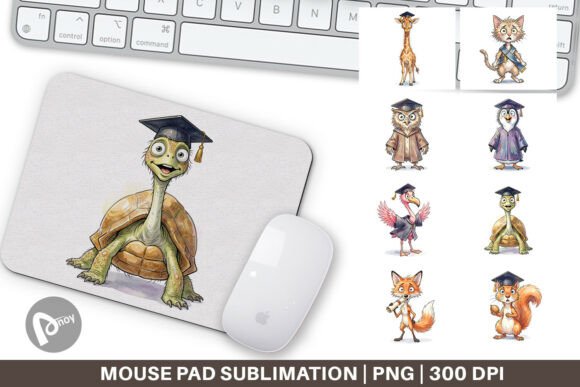 Whimsical Animal Graduate Mouse Pad PNG: A Creative Addition to Your Workspace